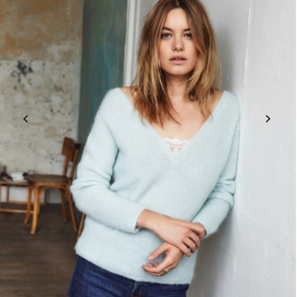 Sezane Sweaters - Sézane Felix Jumper Sweater with Lace Detail - Sea Green
